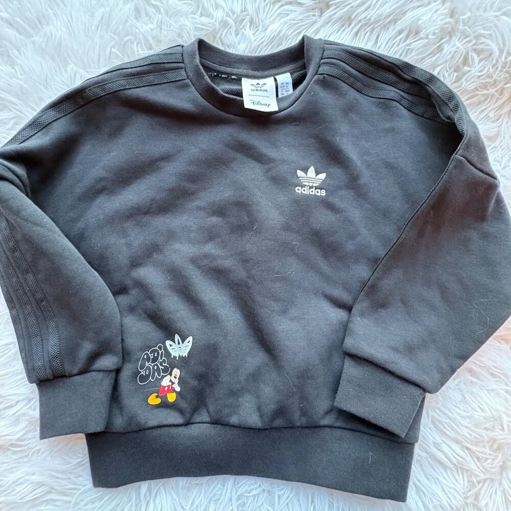 Adidas X Disney Mickey Mouse Kids Sweatshirt Black Size 5T Crewneck Cotton Blend